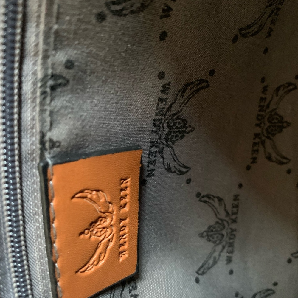 Brown and Tan Monogram Satchel Handbag with Gold Accent - Picture 4 of 10